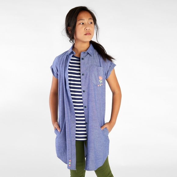 Tea Collection Embroidered Chambray Shirt Dress sz 7 - Picture 2 of 6